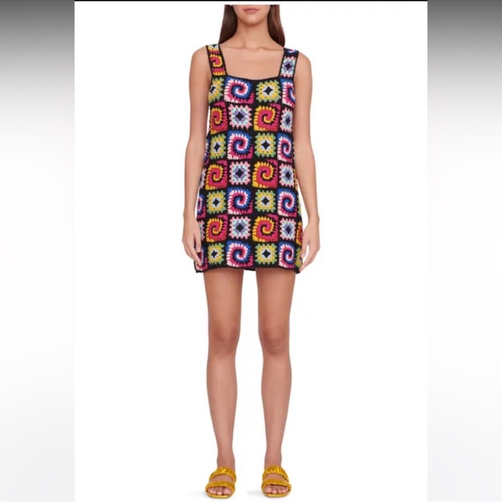 STAUD Psychedelic Crochet Multicolor Patchwork Mini Dress